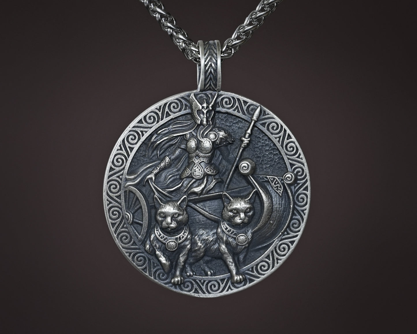 Viking Guardian Goddess Freya Valkyrie Shieldmaiden with cats cat Necklace - Norse - Protective Pendant With 22 Inch Stainless Steel Chain