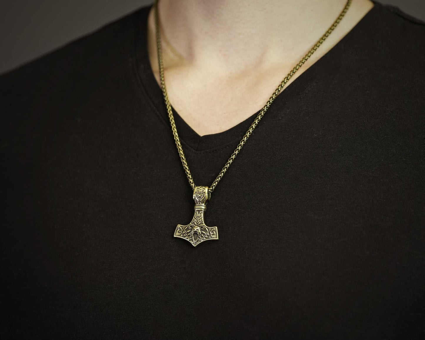 925 Sterling Silver Bear Viking Thors Hammer Necklace Pendant - Courage and Strength Amulet Talisman -Thor Gifts for Men - Viking