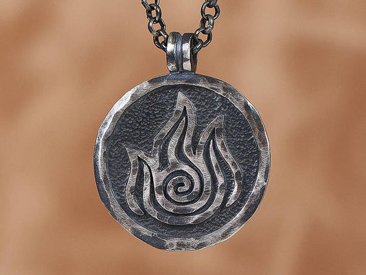 925 Sterling Silver Avatar Last Airbender Fire Nation Necklace Pendant - Baldur Jewelry