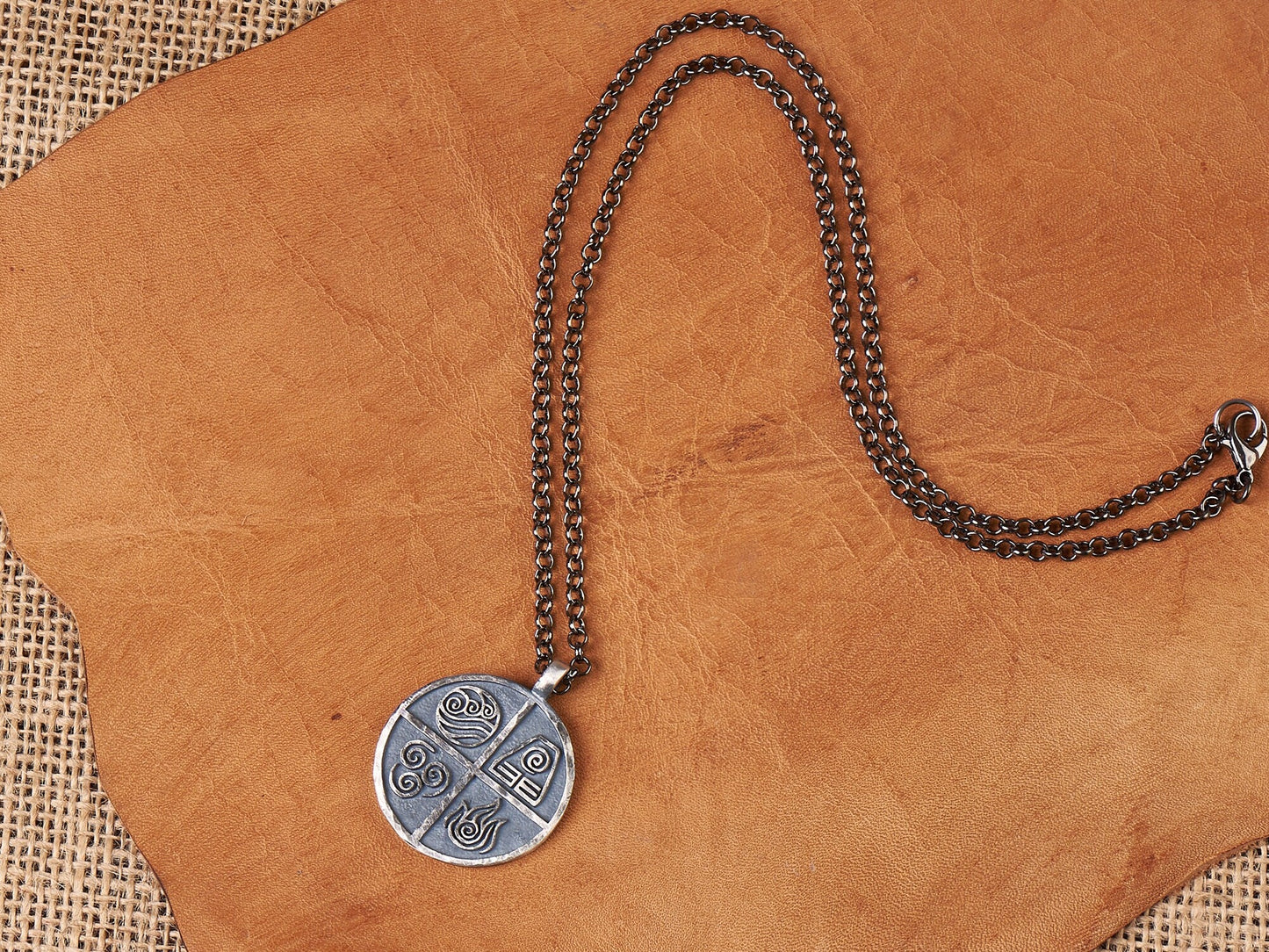 925 Sterling Silver Avatar The Last Airbender Air Fire Earth Water Elements Necklace Pendant Amulet Jewelry Accessories - Baldur Jewelry