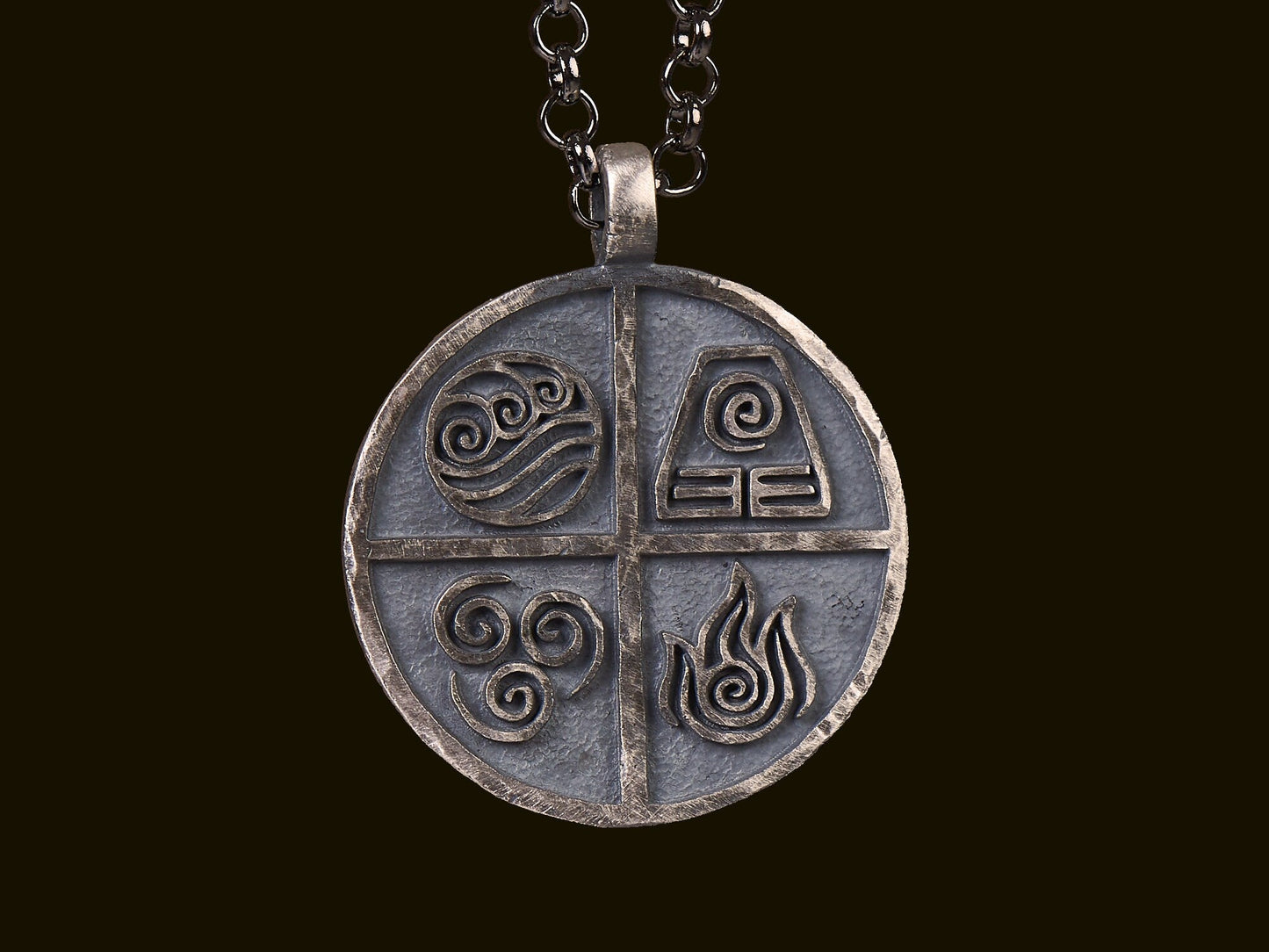 925 Sterling Silver Avatar The Last Airbender Air Fire Earth Water Elements Necklace Pendant Amulet Jewelry Accessories - Baldur Jewelry