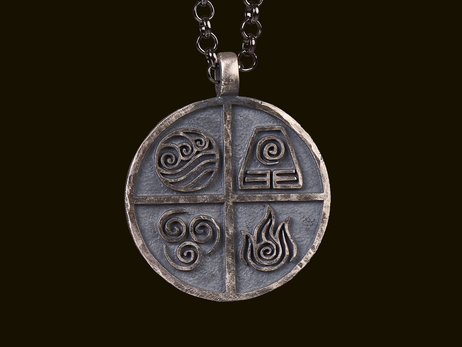 925 Sterling Silver Avatar The Last Airbender Air Fire Earth Water Elements Necklace Pendant Amulet Jewelry Accessories - Baldur Jewelry