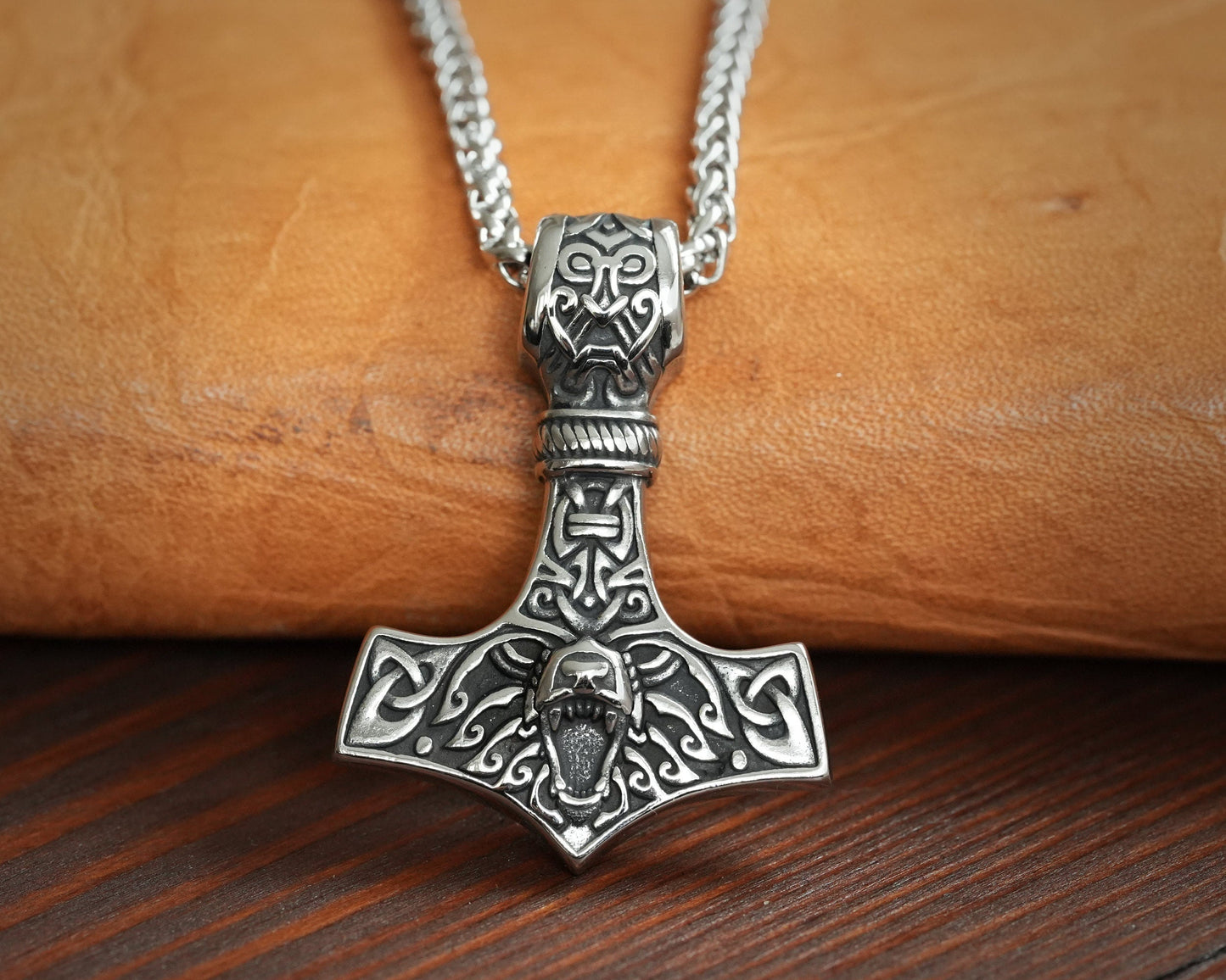 925 Sterling Silver Bear Wolf Viking Thors Hammer Necklace Pendant - Courage and Strength Amulet Talisman - Thor Gifts for Men - Viking - Baldur Jewelry