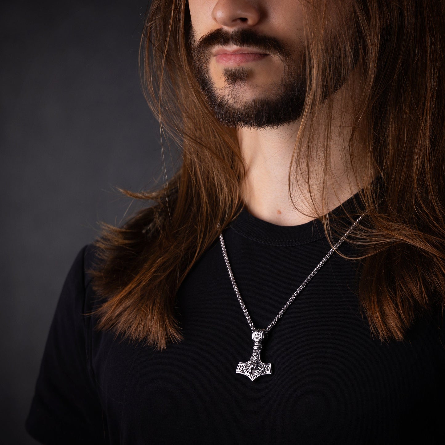 925 Sterling Silver Bear Wolf Viking Thors Hammer Necklace Pendant - Courage and Strength Amulet Talisman - Thor Gifts for Men - Viking - Baldur Jewelry