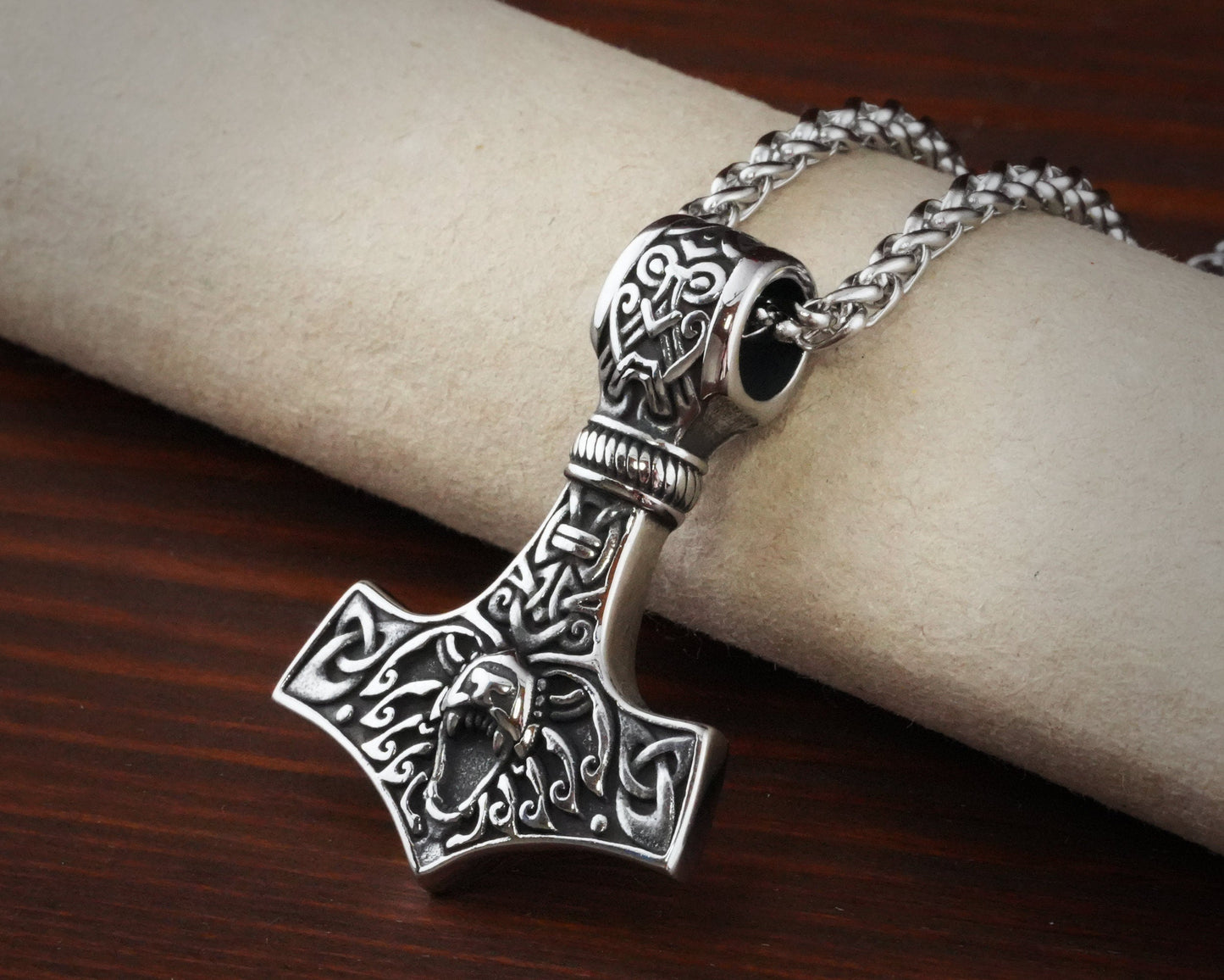 925 Sterling Silver Bear Wolf Viking Thors Hammer Necklace Pendant - Courage and Strength Amulet Talisman - Thor Gifts for Men - Viking - Baldur Jewelry