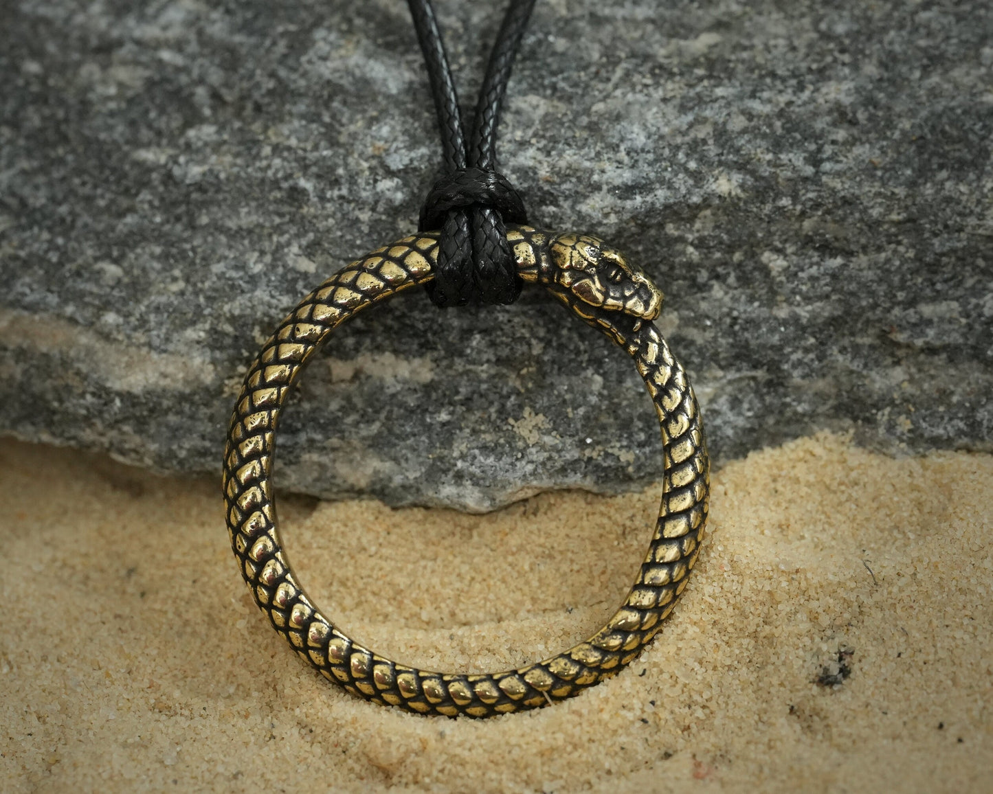 925 Sterling Silver / Brass Ouroboros Snake Viper Ring Necklace Pendant Charm - Baldur Jewelry