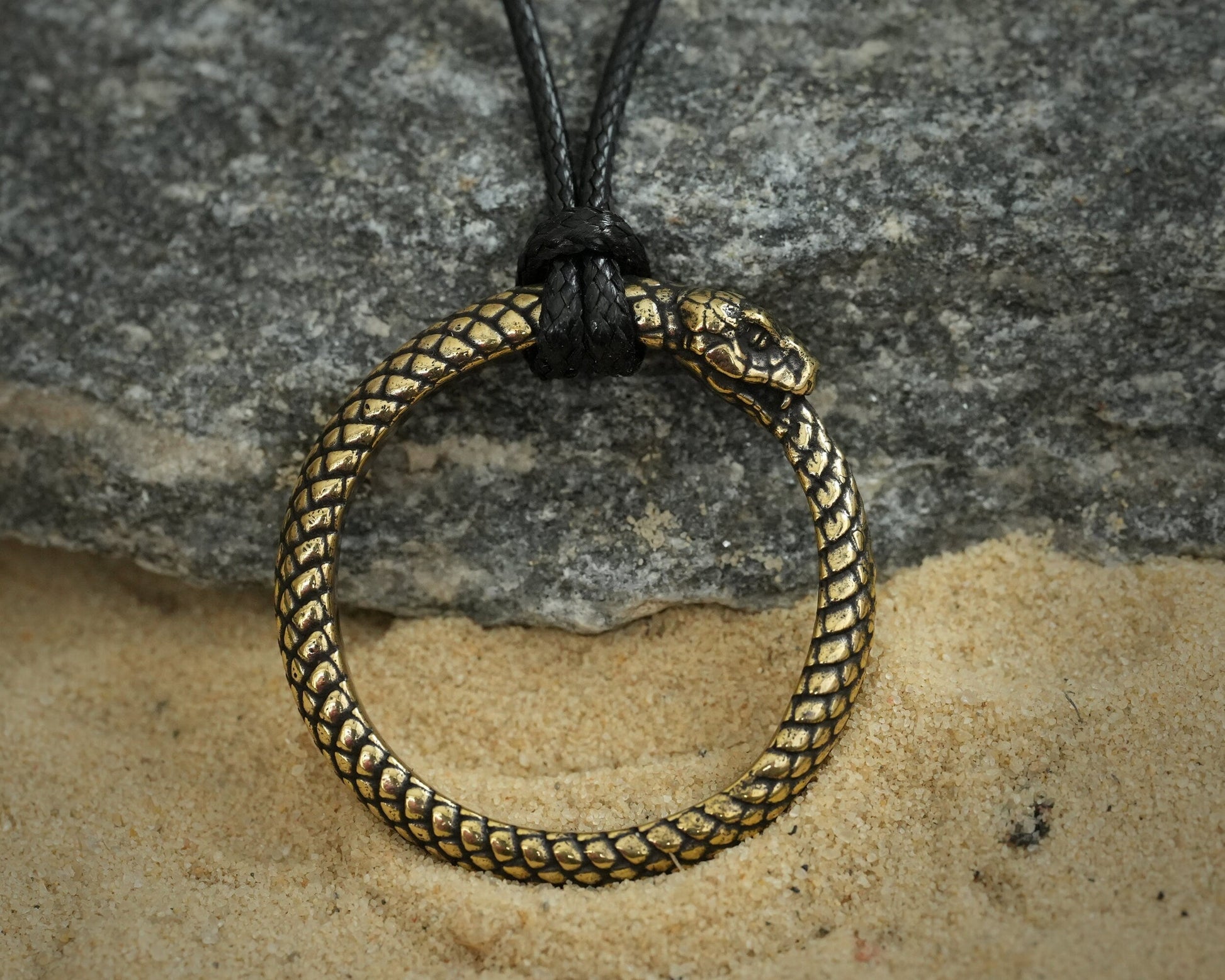 925 Sterling Silver / Brass Ouroboros Snake Viper Ring Necklace Pendant Charm - Baldur Jewelry
