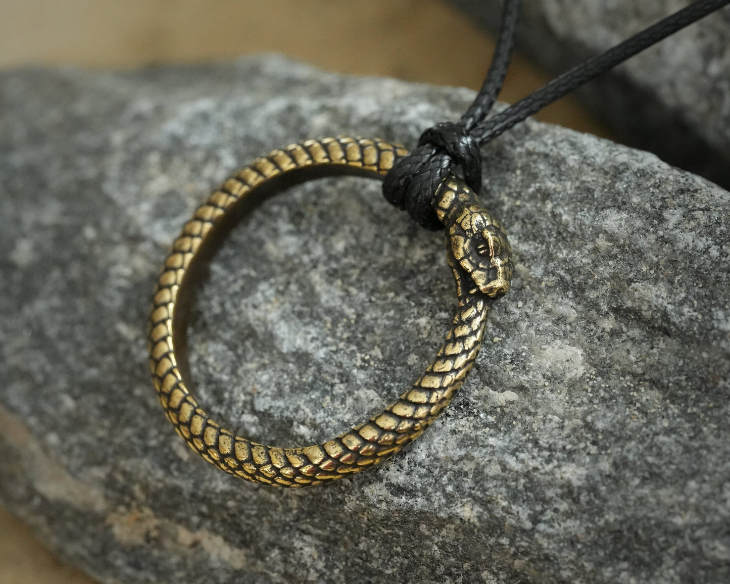 925 Sterling Silver / Brass Ouroboros Snake Viper Ring Necklace Pendant Charm - Baldur Jewelry