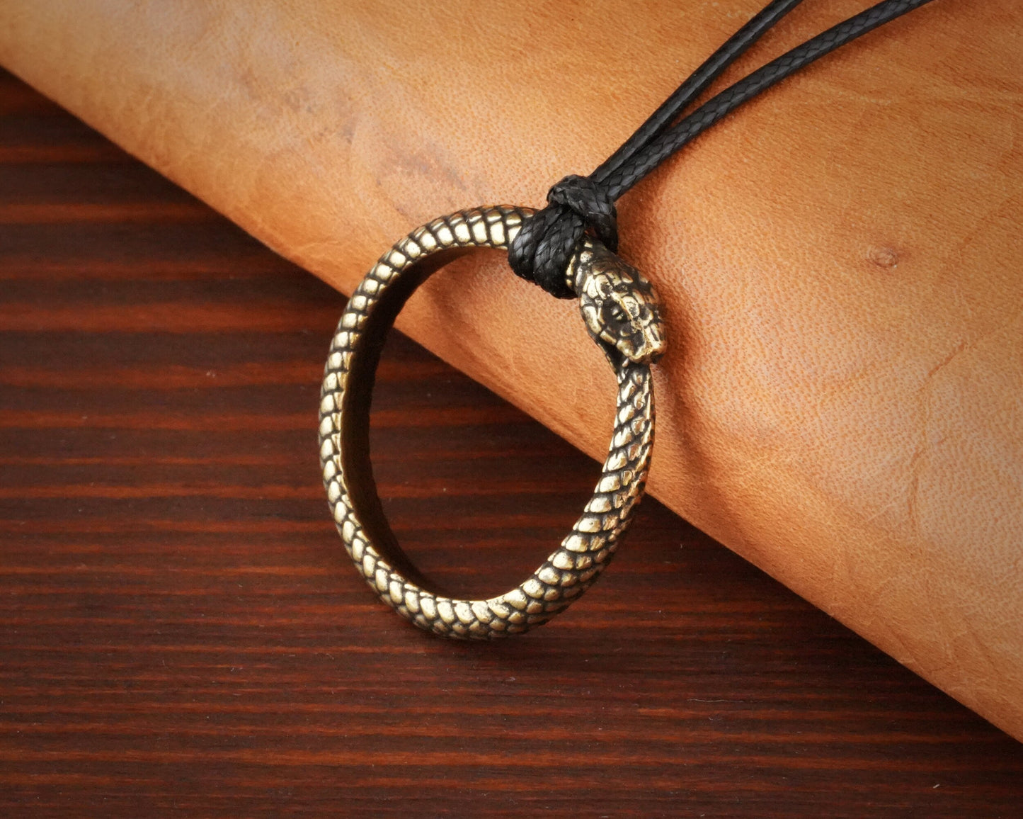 925 Sterling Silver / Brass Ouroboros Snake Viper Ring Necklace Pendant Charm - Baldur Jewelry