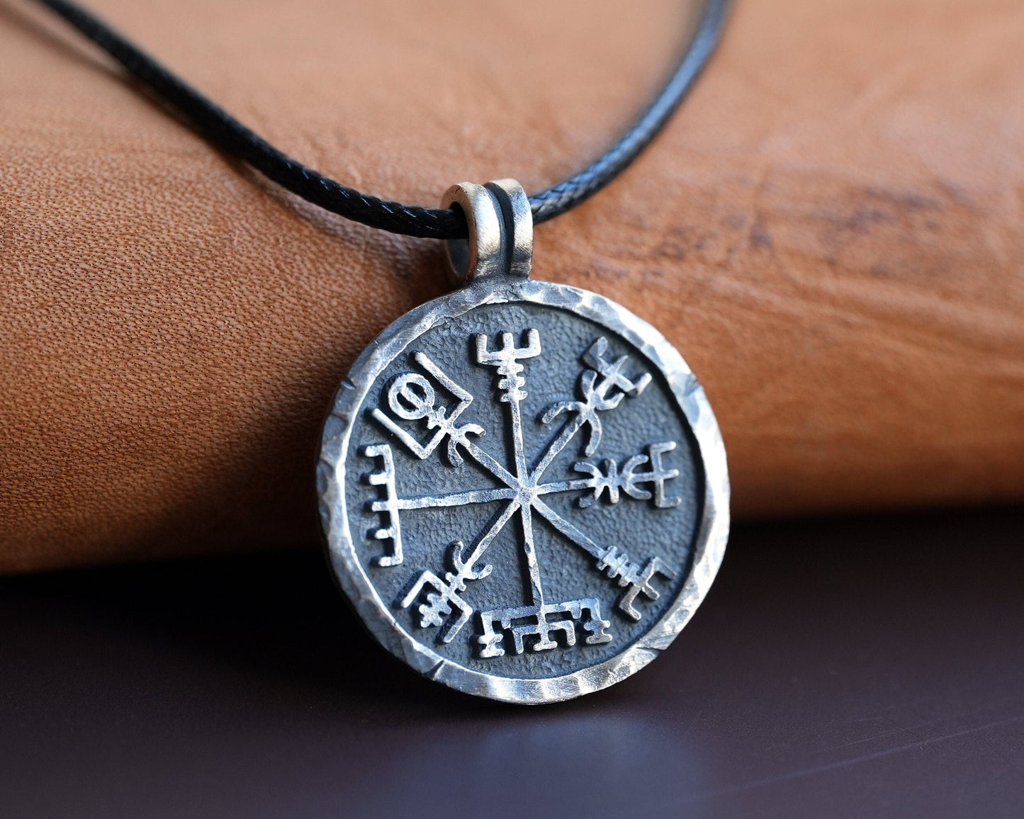 925 Sterling Silver Compass Necklace For Men With Adjustable String Handmade By Gudbrand - Baldur Jewelry