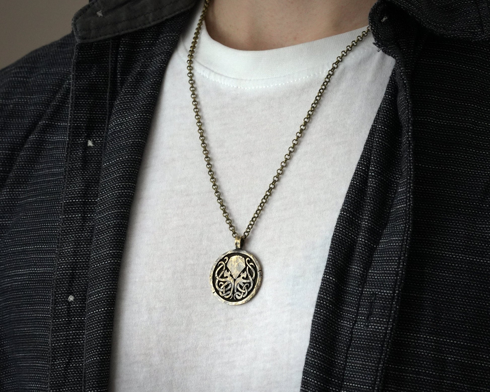 925 Sterling Silver Cthulhu Necklace Pendant Amulet With Chain - Baldur Jewelry