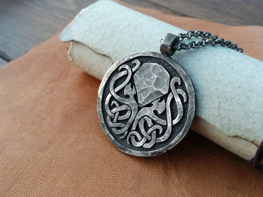 925 Sterling Silver Cthulhu Necklace Pendant Amulet With Chain - Baldur Jewelry