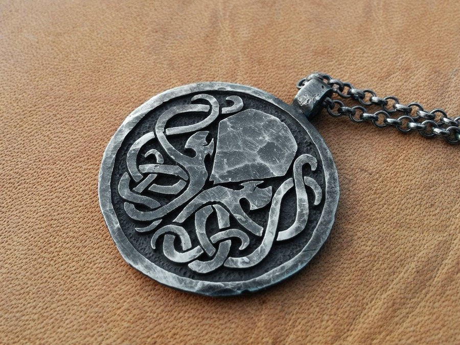 925 Sterling Silver Cthulhu Necklace Pendant Amulet With Chain - Baldur Jewelry