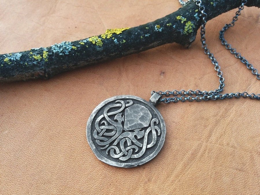 925 Sterling Silver Cthulhu Necklace Pendant Amulet With Chain - Baldur Jewelry