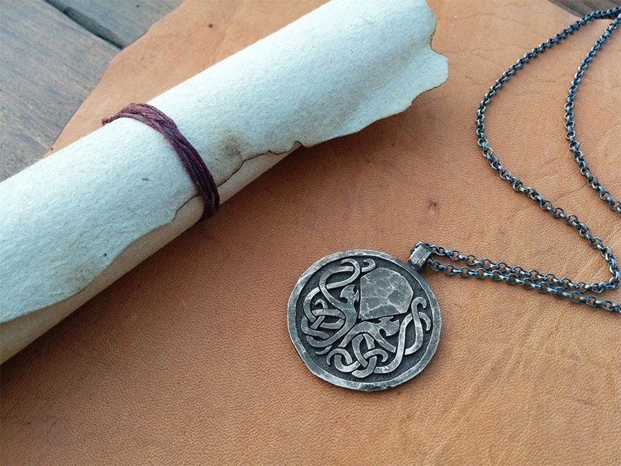 925 Sterling Silver Cthulhu Necklace Pendant Amulet With Chain - Baldur Jewelry