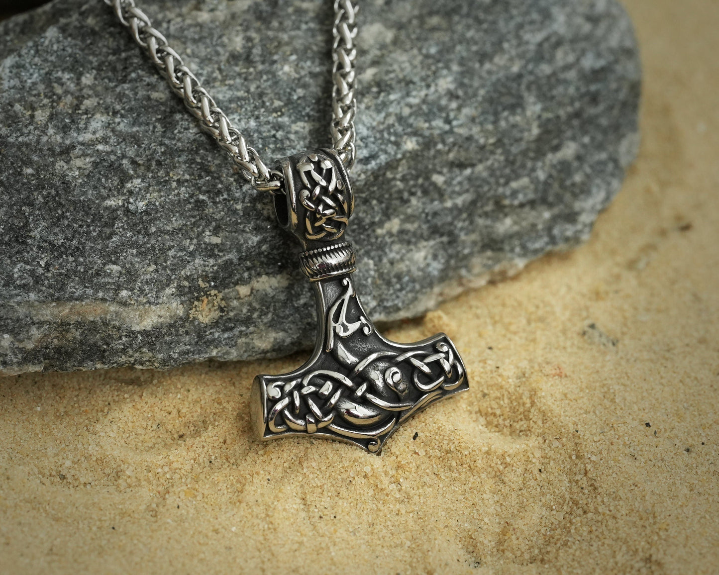 925 Sterling Silver Double - Sided Viking Dragon Thors Hammer Thor Mjölnir Mjolnir Necklace Pendant Jewelry For Men and Women - Fast Delivery - Baldur Jewelry