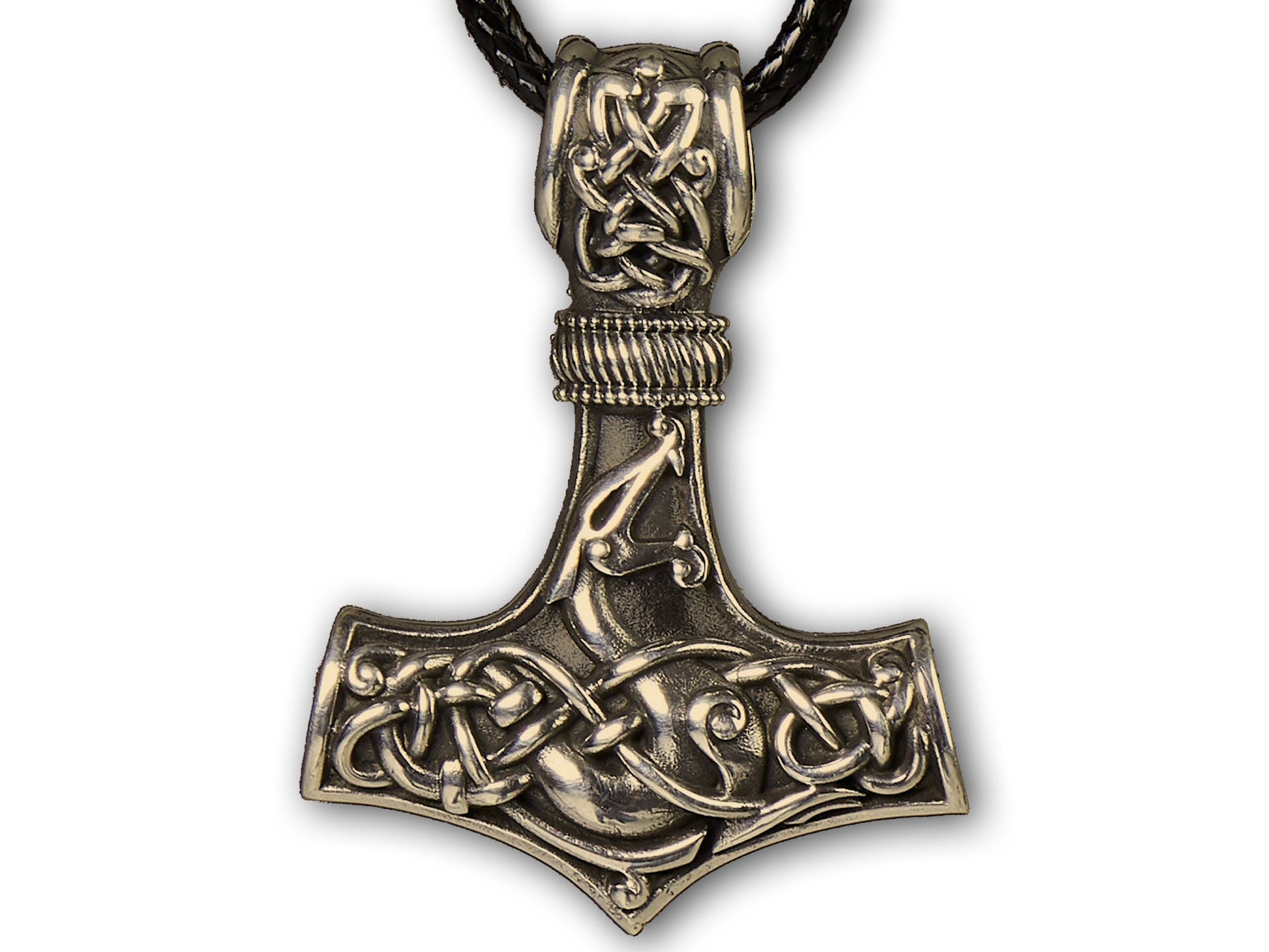 925 Sterling Silver Double - Sided Viking Dragon Thors Hammer Thor Mjölnir Mjolnir Necklace Pendant Jewelry For Men and Women - Fast Delivery - Baldur Jewelry