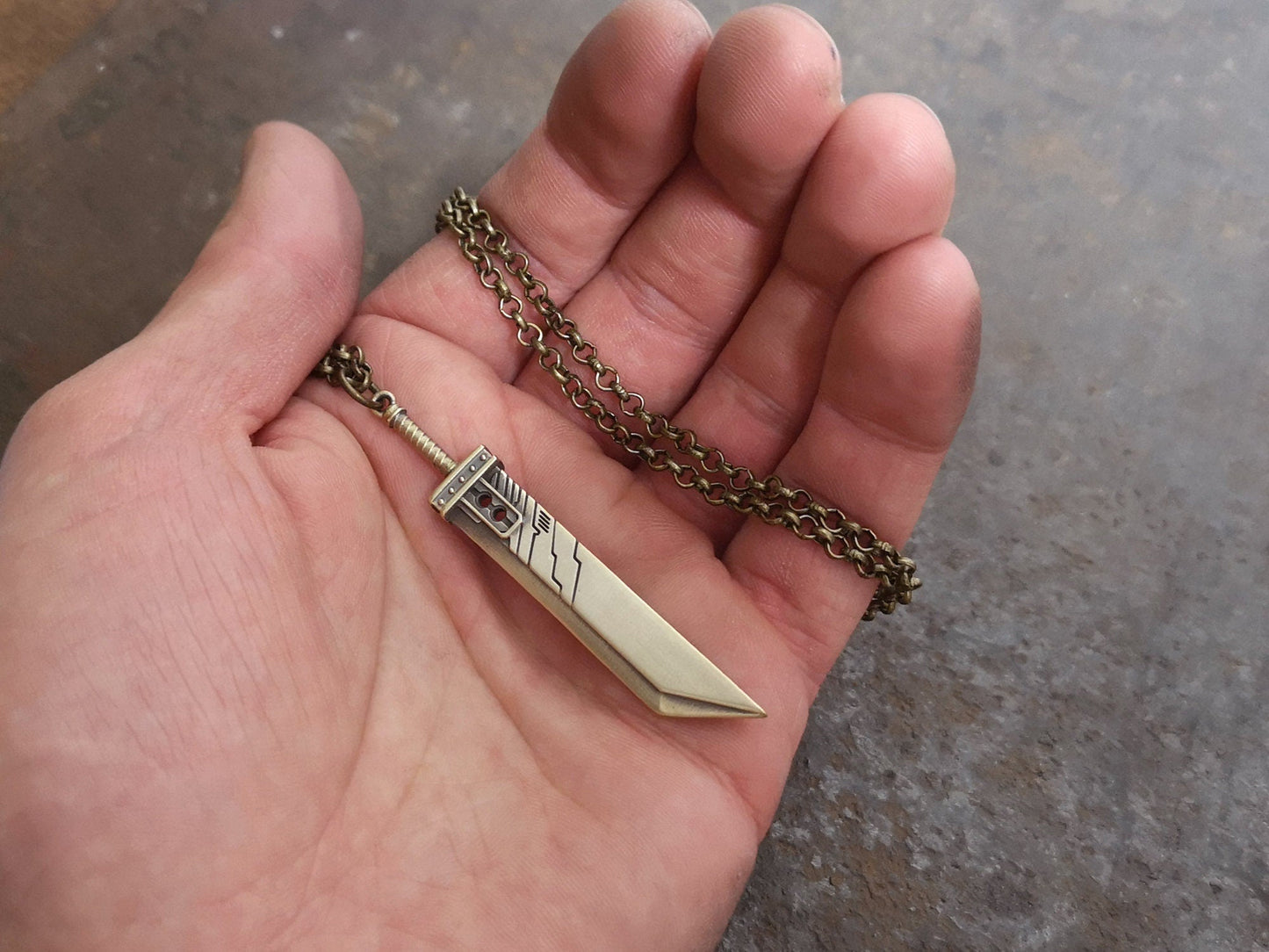 925 Sterling Silver Final Fantasy VII Cloud Buster Sword Necklace Pendant Jewelry - Baldur Jewelry