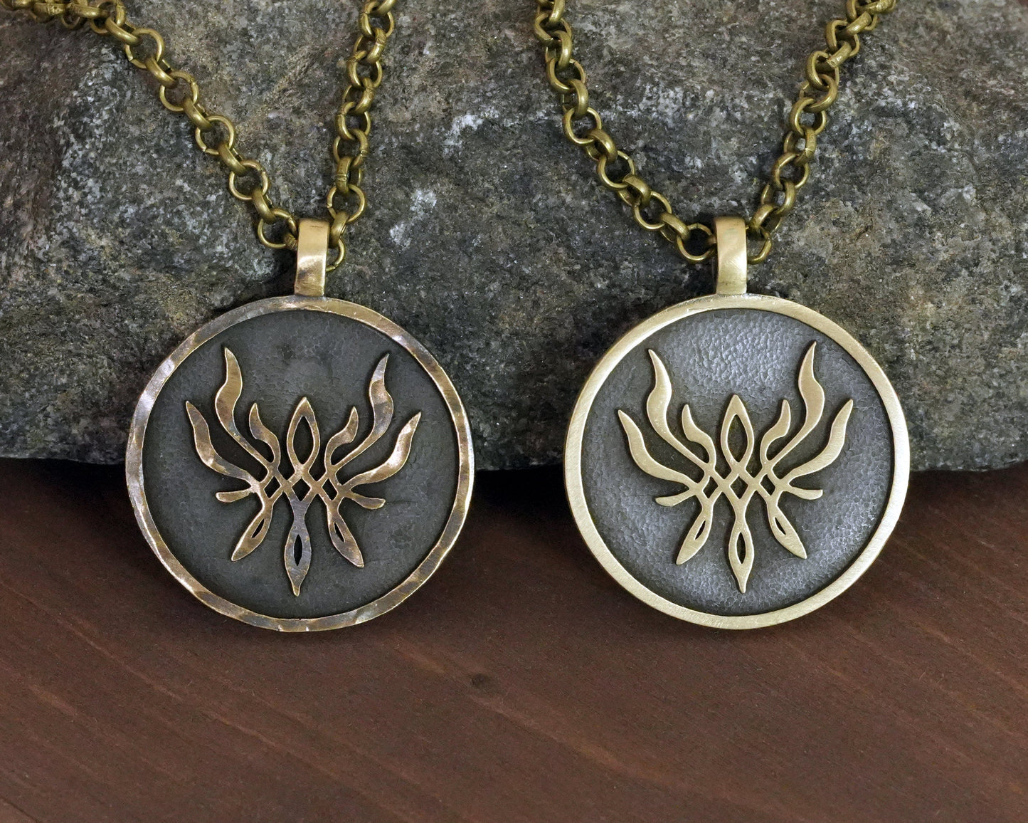 925 Sterling Silver Fire Emblem Crest of Flames Metal Pendant Necklace - Baldur Jewelry