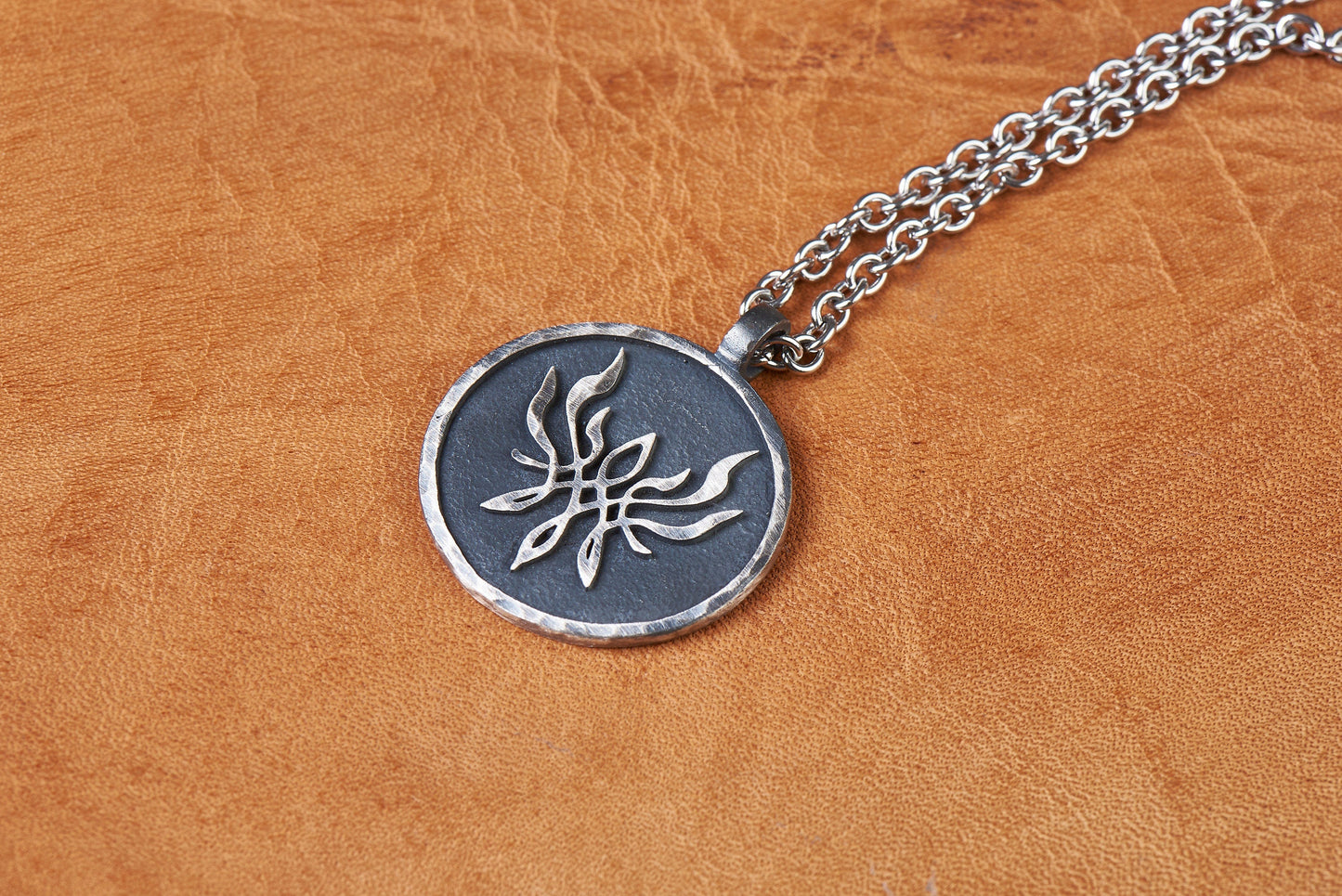 925 Sterling Silver Fire Emblem Crest of Flames Metal Pendant Necklace - Baldur Jewelry