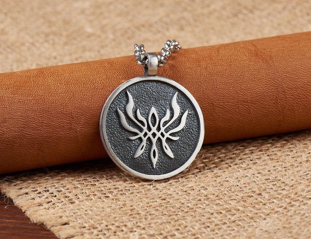 925 Sterling Silver Fire Emblem Crest of Flames Metal Pendant Necklace - Baldur Jewelry