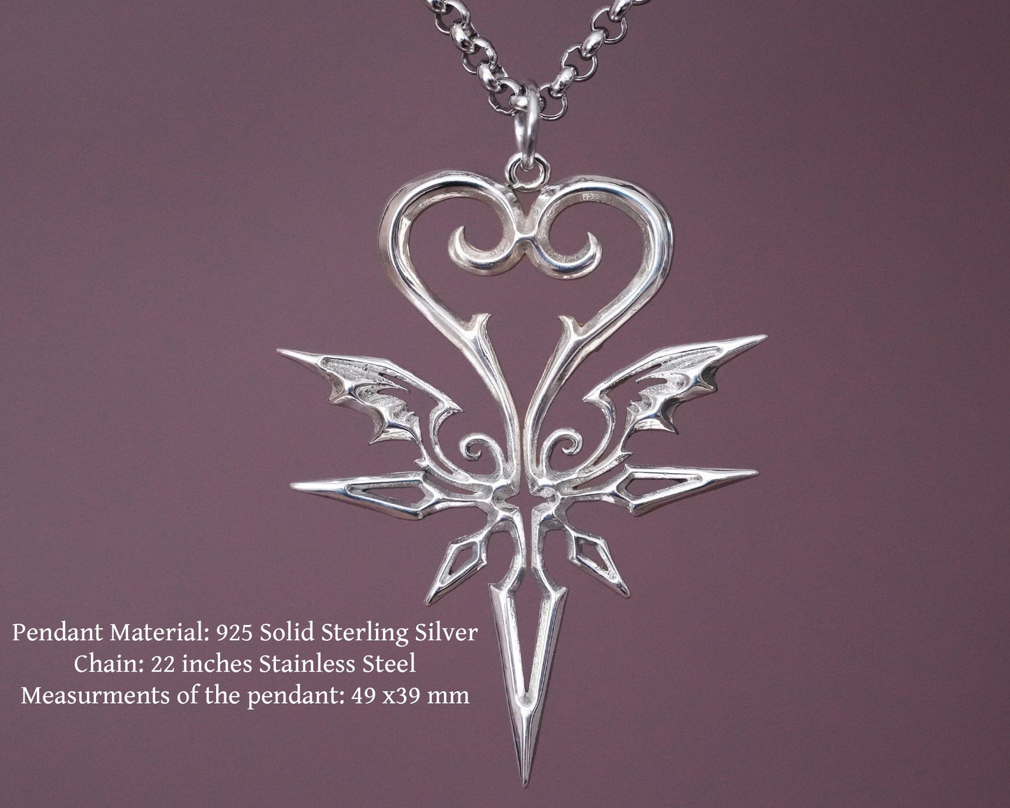 925 Sterling Silver Kingdom Heart Pendant Necklace Jewelry Amulet Talisman - Baldur Jewelry