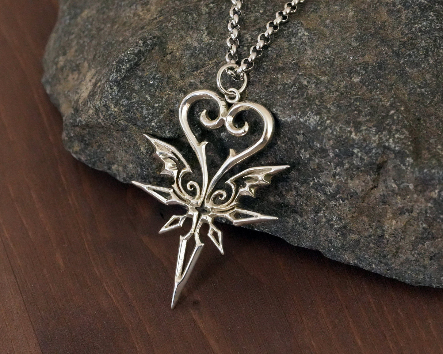 925 Sterling Silver Kingdom Heart Pendant Necklace Jewelry Amulet Talisman - Baldur Jewelry