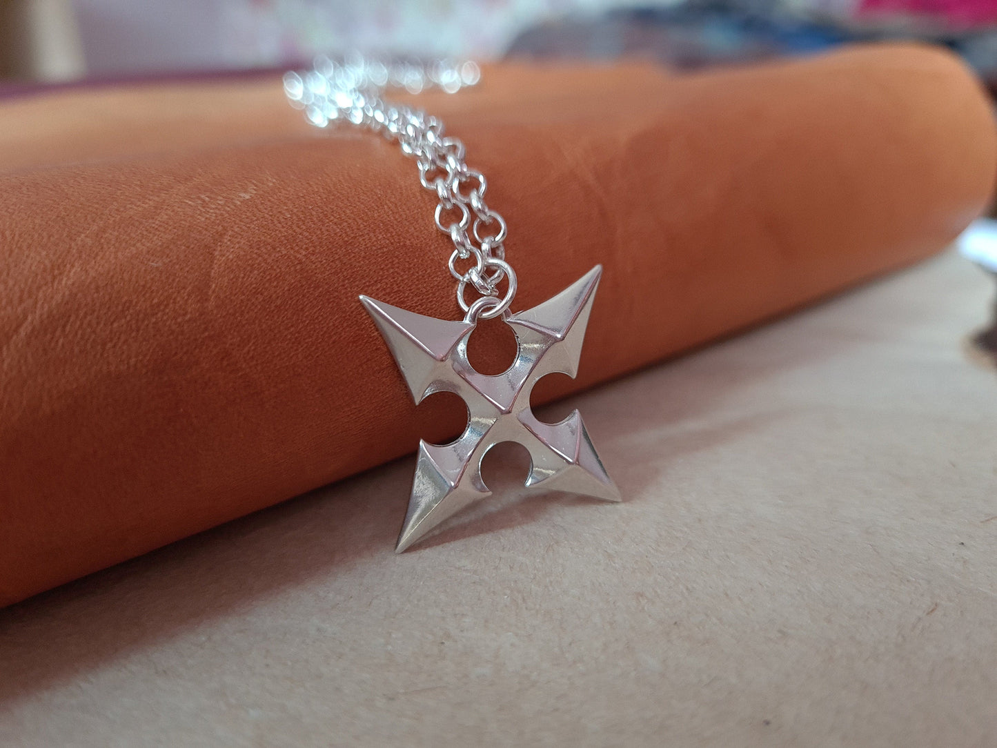 925 Sterling Silver Kingdom Heart Roxas Cross Necklace Pendant Jewelry Book of Prophecies - Baldur Jewelry