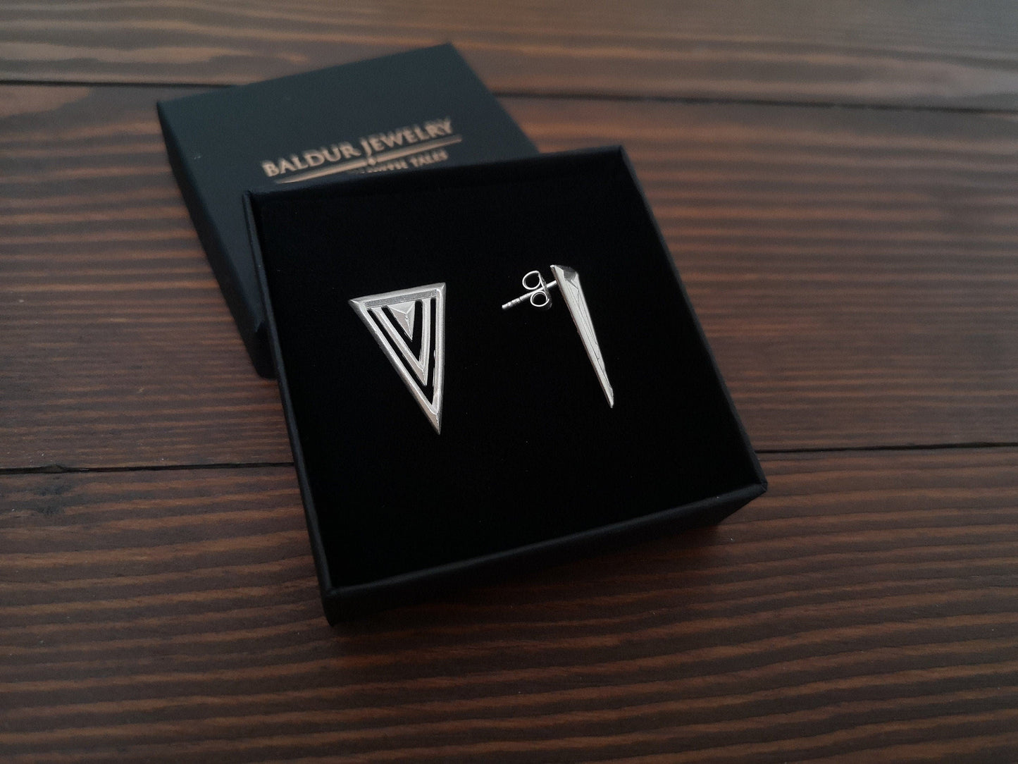 925 Sterling Silver Minimalist earrings stud triangle geometric earring - Baldur Jewelry
