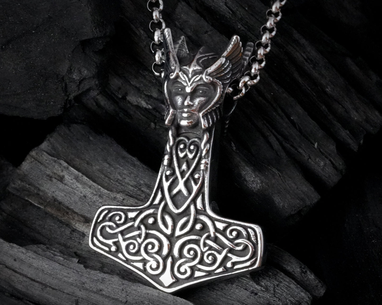 925 Sterling Silver Valkyrie Freya Shieldmaiden Woman Viking Thors Hammer Necklace Pendant Lagertha Charm - Baldur Jewelry