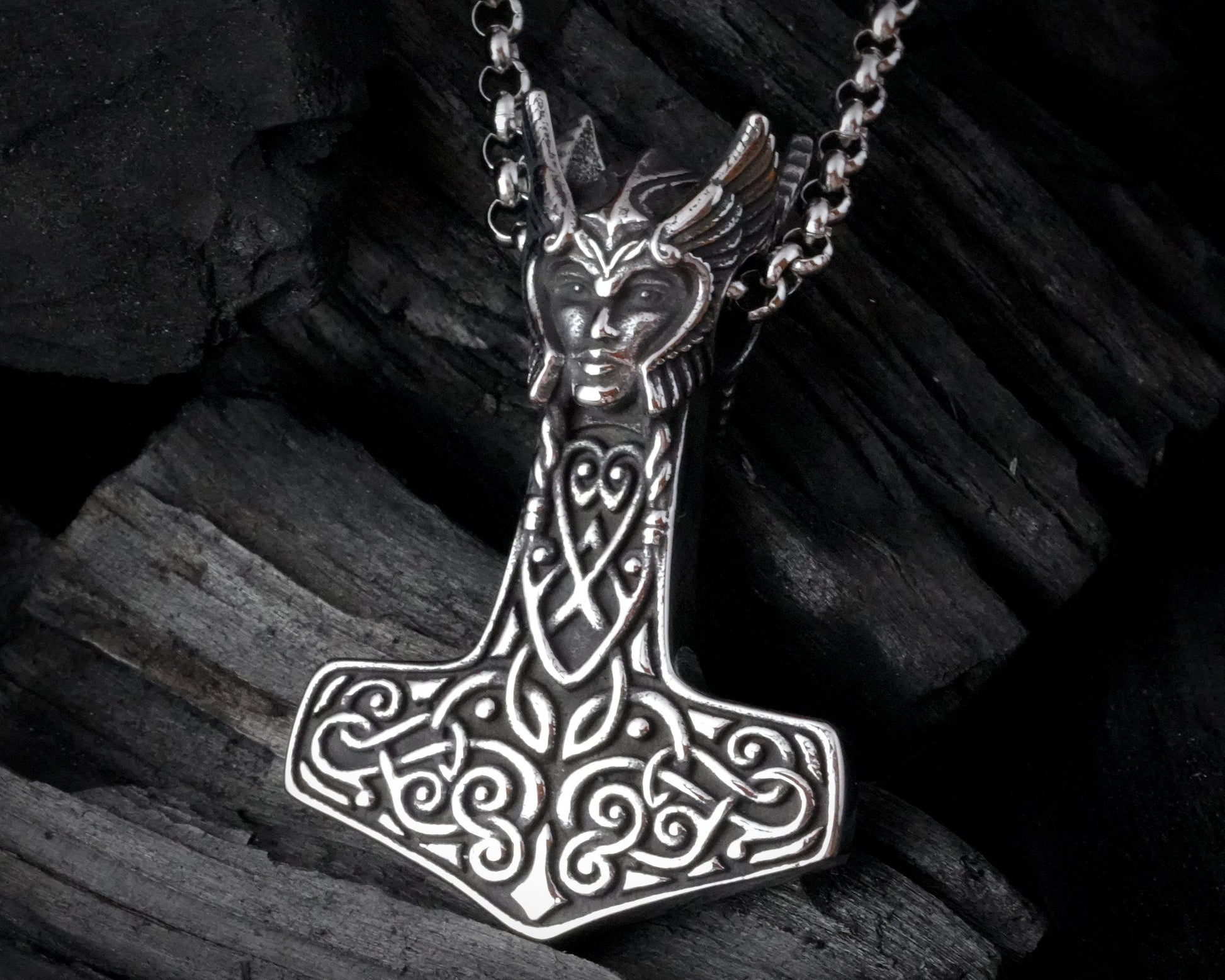 925 Sterling Silver Valkyrie Freya Shieldmaiden Woman Viking Thors Hammer Necklace Pendant Lagertha Charm - Baldur Jewelry