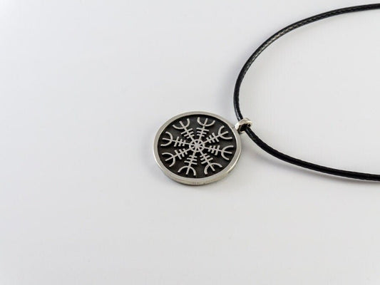 925 Sterling Silver Viking Aegishjalmur Helm of Awe Protection Pendant Necklace With String - Baldur Jewelry