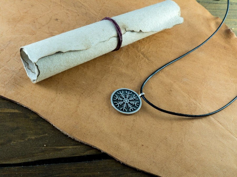 925 Sterling Silver Viking Aegishjalmur Helm of Awe Protection Pendant Necklace With String - Baldur Jewelry
