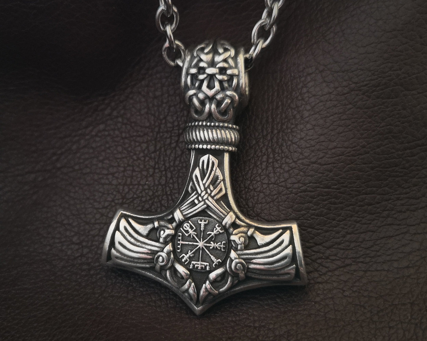 925 Sterling Silver Viking Men Thors Hammer Vegvisir Aegishjalmur Raven Huginn Muninn Mjölnir Pendant Necklace Amulet Talisman Jewelry - Baldur Jewelry