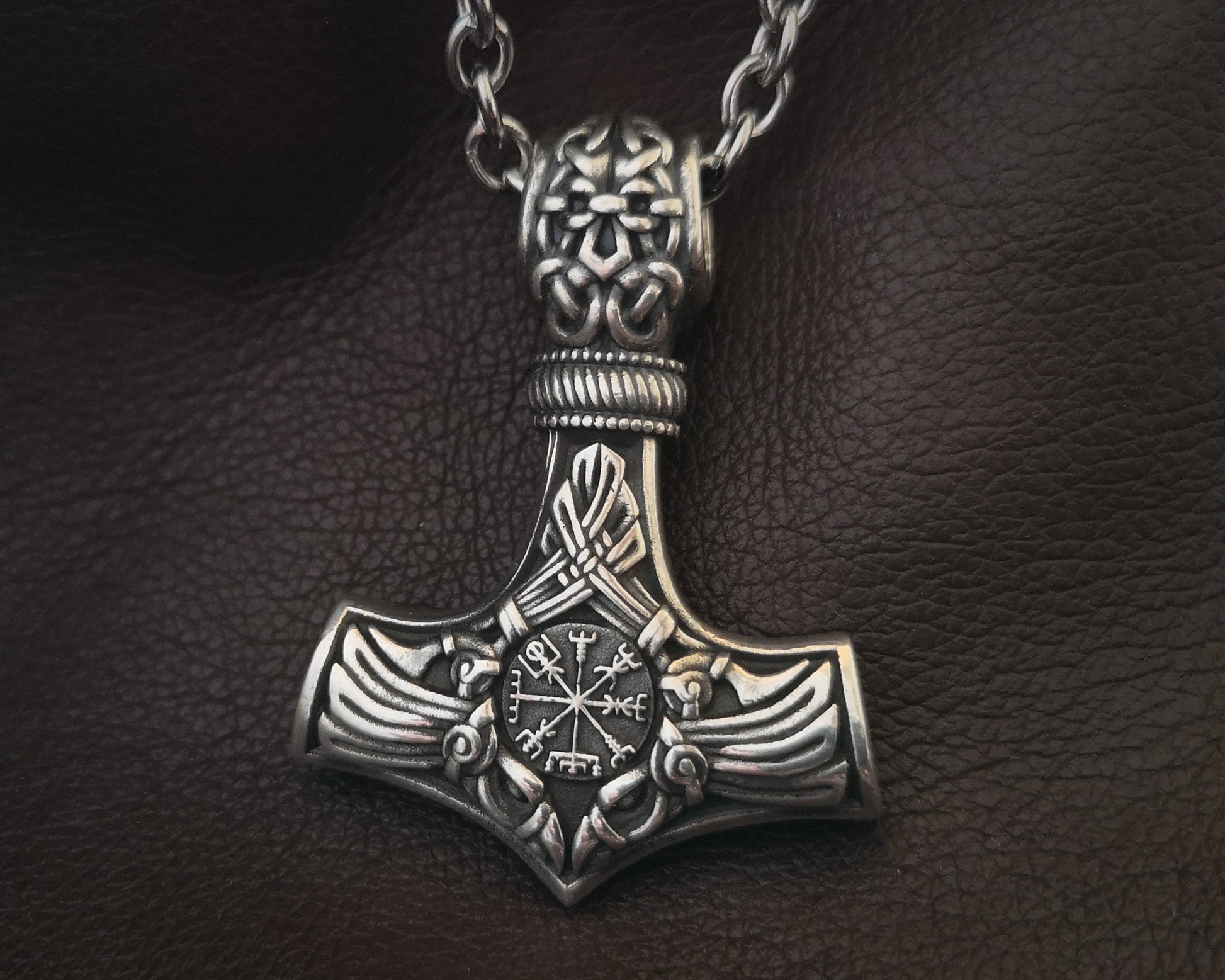 925 Sterling Silver Viking Men Thors Hammer Vegvisir Aegishjalmur Raven Huginn Muninn Mjölnir Pendant Necklace Amulet Talisman Jewelry - Baldur Jewelry
