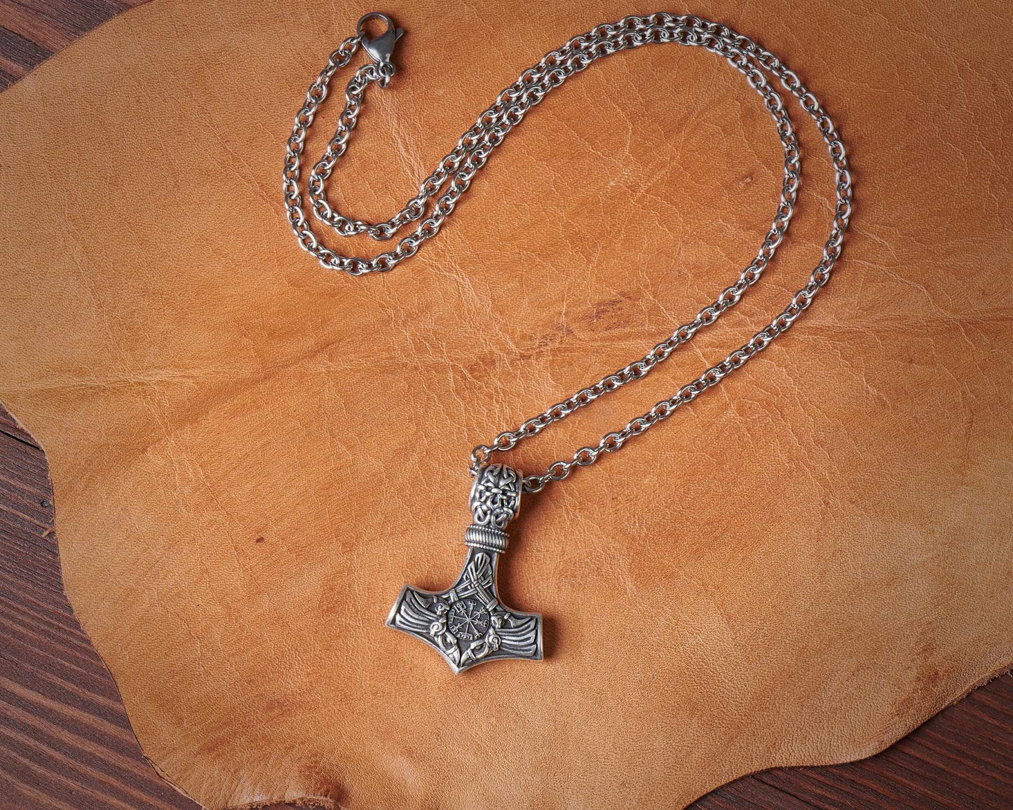 925 Sterling Silver Viking Men Thors Hammer Vegvisir Aegishjalmur Raven Huginn Muninn Mjölnir Pendant Necklace Amulet Talisman Jewelry - Baldur Jewelry