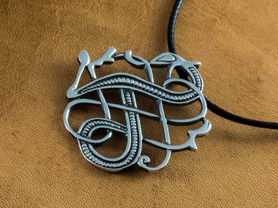 925 Sterling Silver Viking Norse Urnes Dragon Pendant - Baldur Jewelry