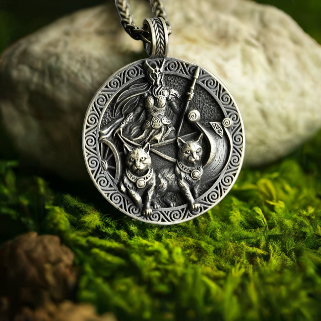 Viking Godess Freya With Her Chariot and Cats