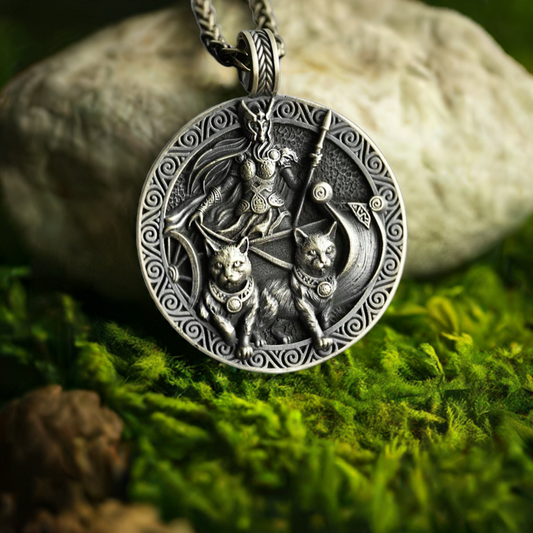Viking Godess Freya With Her Chariot and Cats