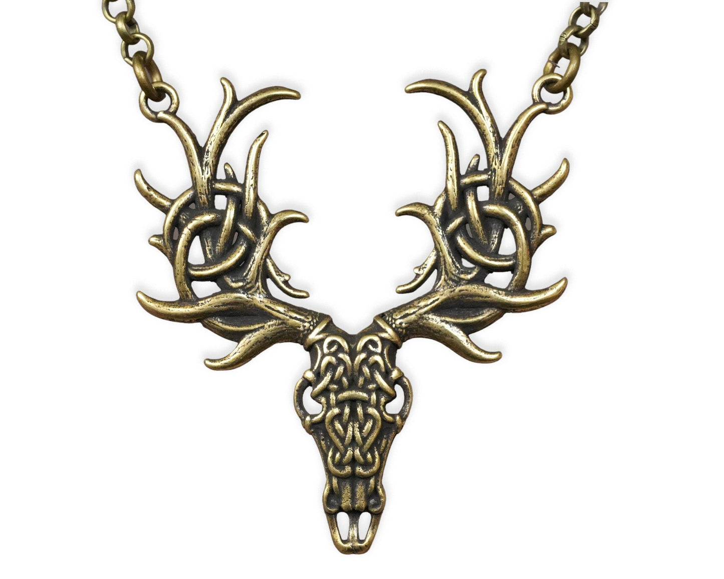 Celtic Cernunnos Stag Deer Antler Necklace Pendant with Celtic Knotwork, Symbol of Rebirth - Baldur Jewelry