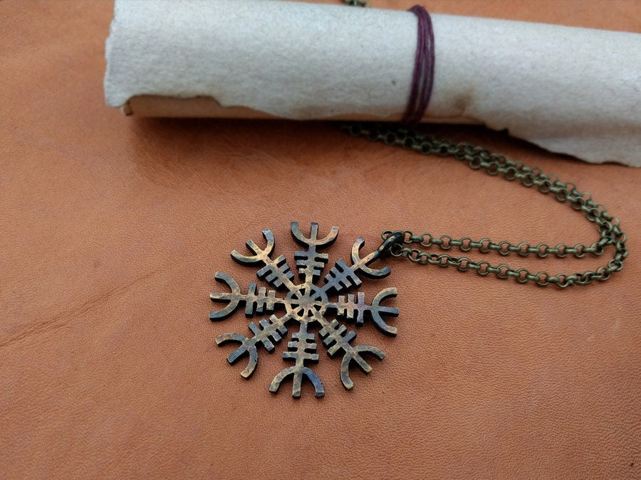 Viking Aegishjalmur - Helm of Awe - Norse Protective Amulet Necklace Pendant With Chain - Baldur Jewelry