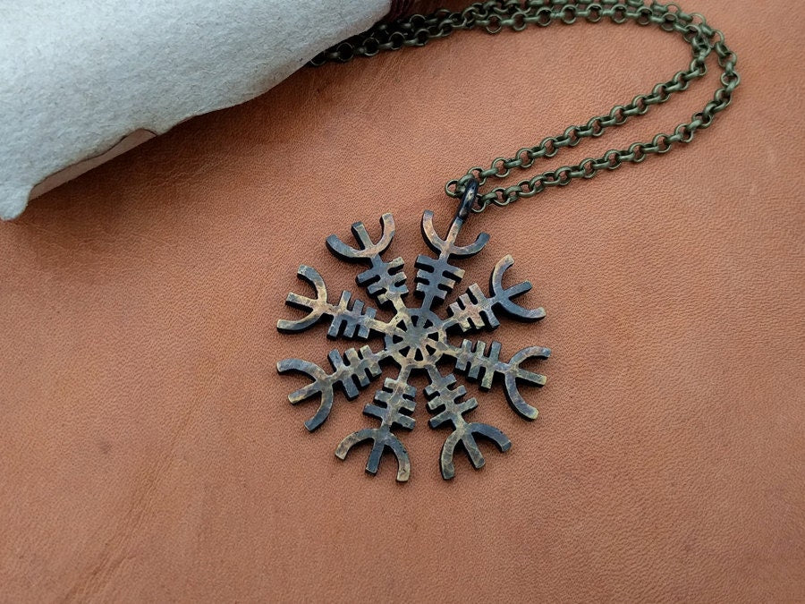 Viking Aegishjalmur - Helm of Awe - Norse Protective Amulet Necklace Pendant With Chain - Baldur Jewelry