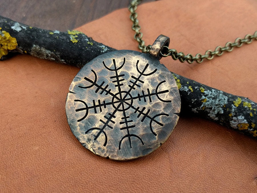 Two Sided Vegvisir/Aegishjalmur - Viking Jewelry Compass Vegvisir Aegishjalmur Helm of Awe Pendant Necklace With Chain - Baldur Jewelry