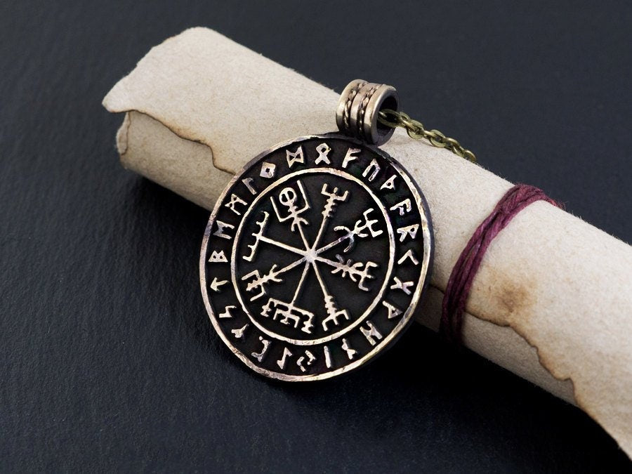 Viking Compass Vegvisir With Runes Necklace Pendant Amulet Nordic Jewelry - Baldur Jewelry