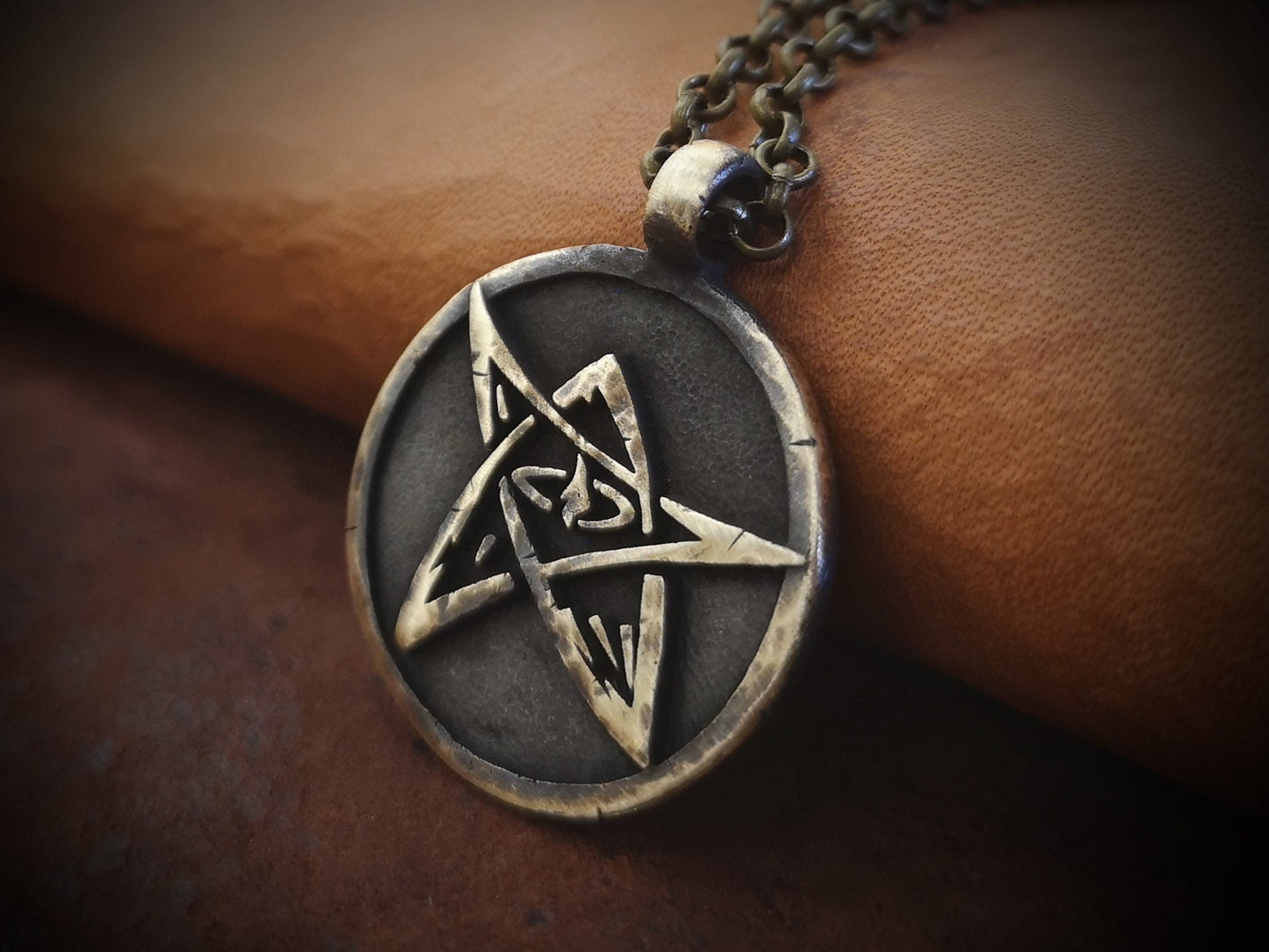 Hand Hammered Lovecraft Elder Sign Cthulhu Necklace Pendant Amulet Jewelry - Baldur Jewelry
