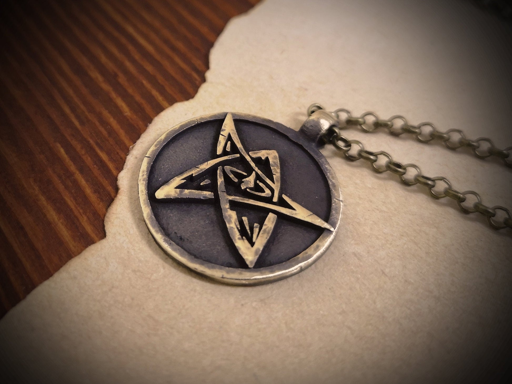 Hand Hammered Lovecraft Elder Sign Cthulhu Necklace Pendant Amulet Jewelry - Baldur Jewelry