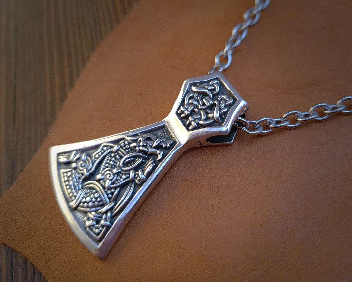 Viking Men Pendant Fenrir Wolf Axe 925 Sterling Silver Men's Necklace Pendant Talisman Jewelry - Baldur Jewelry