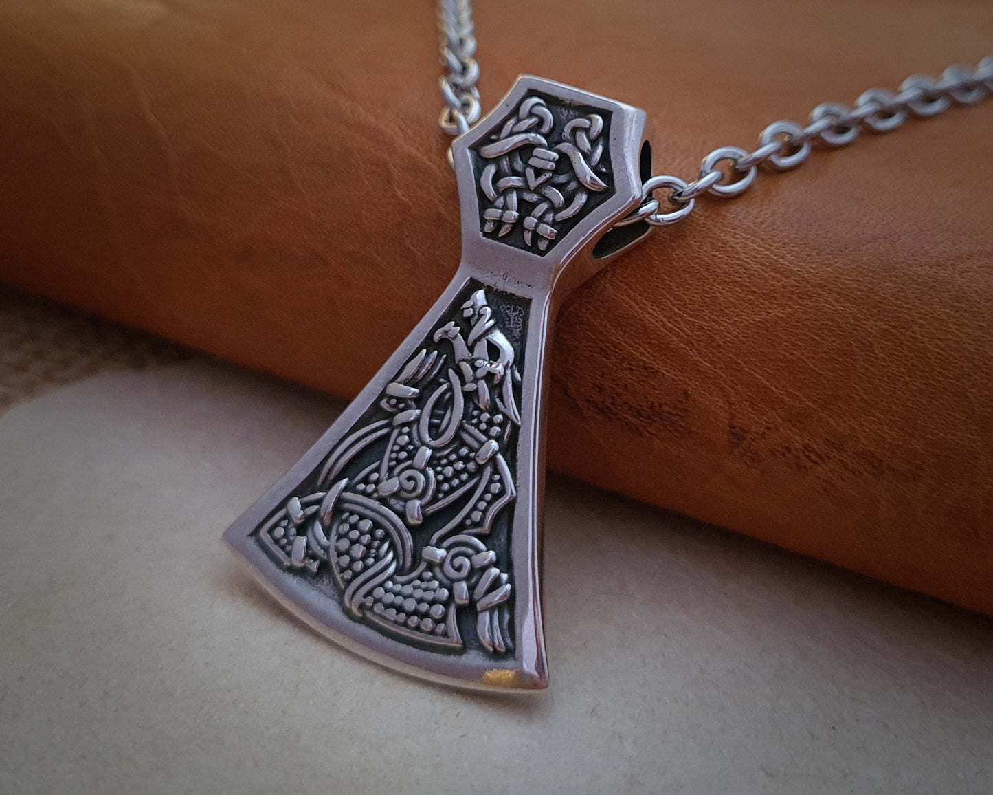 Viking Men Pendant Fenrir Wolf Axe 925 Sterling Silver Men's Necklace Pendant Talisman Jewelry - Baldur Jewelry