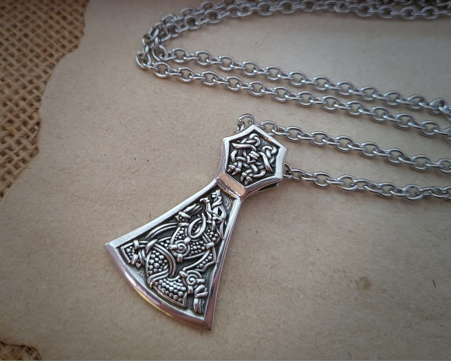 Viking Men Pendant Fenrir Wolf Axe 925 Sterling Silver Men's Necklace Pendant Talisman Jewelry - Baldur Jewelry