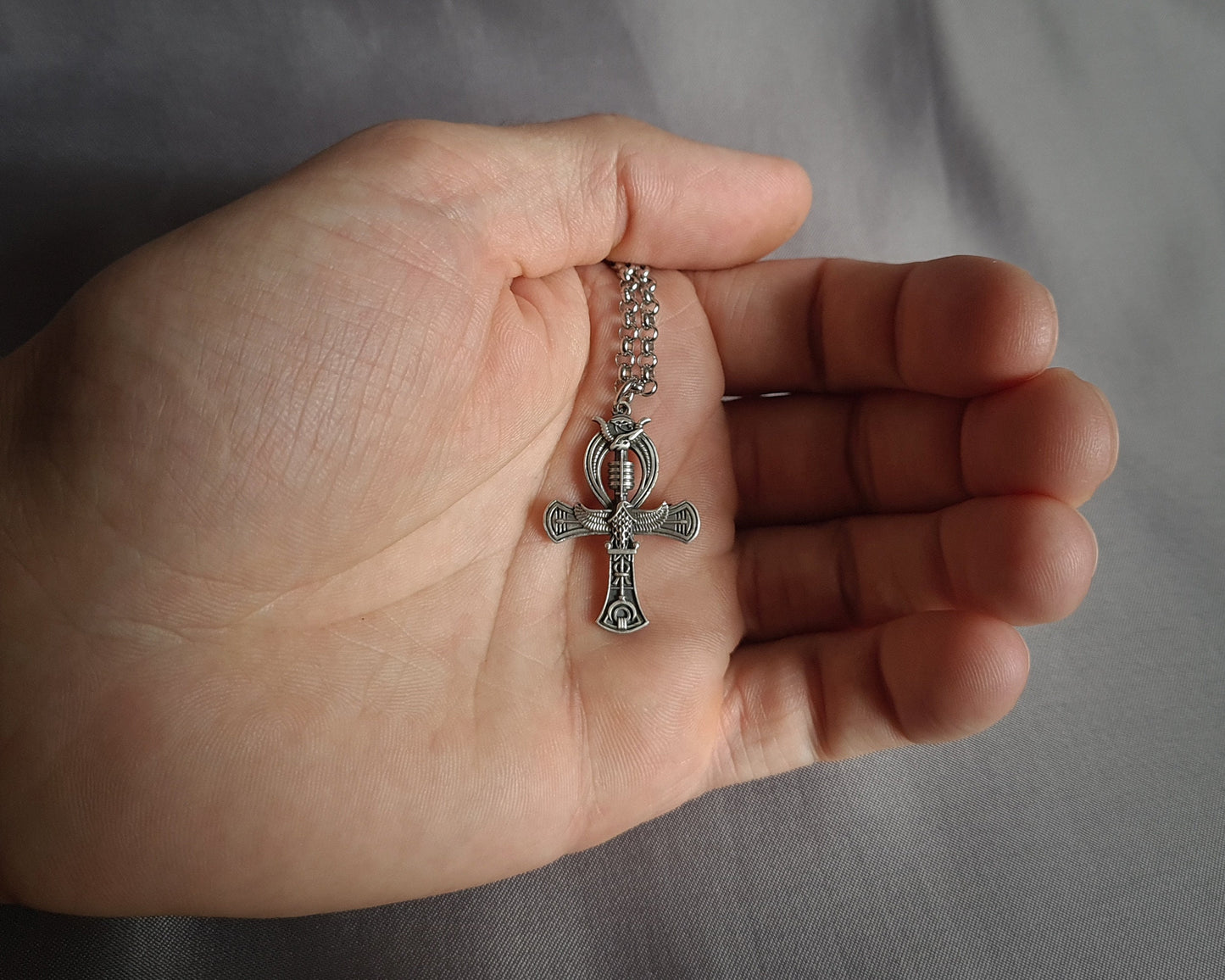 Sterling Silver Egyptian Ankh Cross Bird Falcon Pharaoh Necklace Pendant Chain Charm - Baldur Jewelry